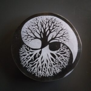 Plaque Sélénite Arbre de Vie Yin-Yang Noir/Blanc